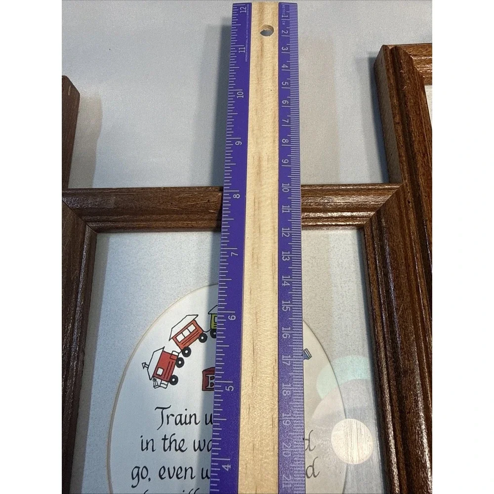 Vintage 1980s Nursery Framed Wall Art Set of 3 Train Up A Child Wooden Decor